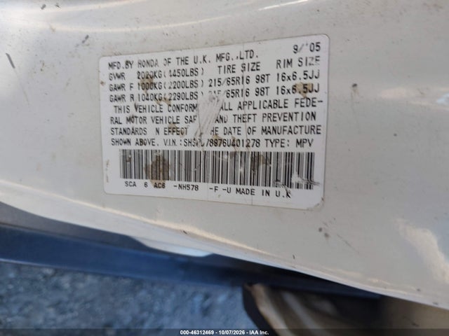 Aukcja sprzedaży 2006 Honda Cr-v Se, vin: SHSRD78976U401278, numer aukcji: 46312469