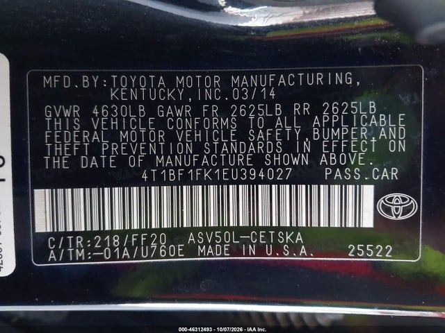 Aukcja sprzedaży 2014 Toyota Camry Se Sport, vin: 4T1BF1FK1EU394027, numer aukcji: 46312493