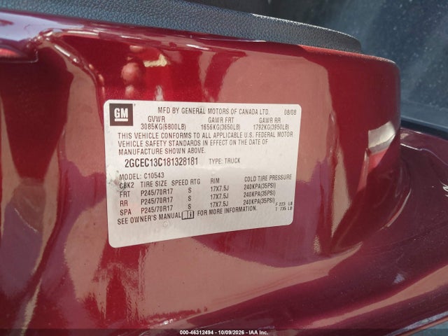 46312494 :رقم المزاد ، 2GCEC13C181328181 vin ، 2008 Chevrolet Silverado 1500 Lt1 مزاد بيع