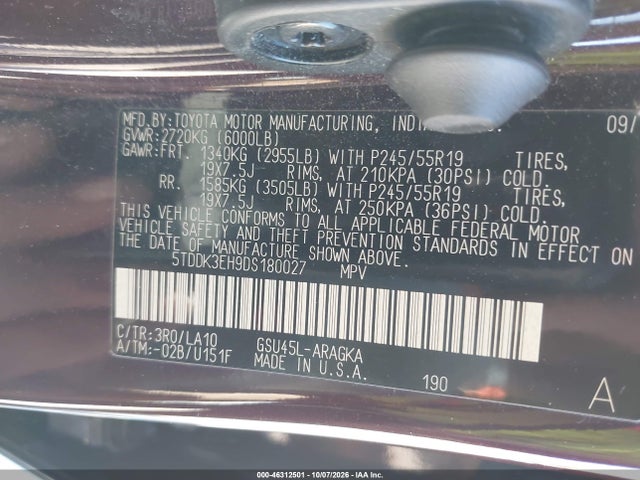 46312501 :رقم المزاد ، 5TDDK3EH9DS180027 vin ، 2013 Toyota Highlander Limited V6 مزاد بيع