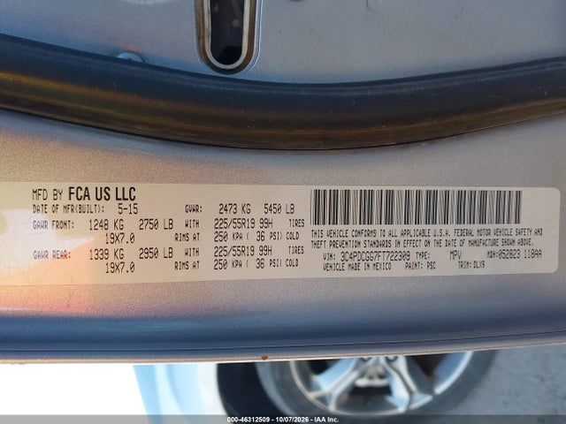 Продажа на аукционе авто 2015 Dodge Journey Crossroad, vin: 3C4PDCGG7FT722309, номер лота: 46312509