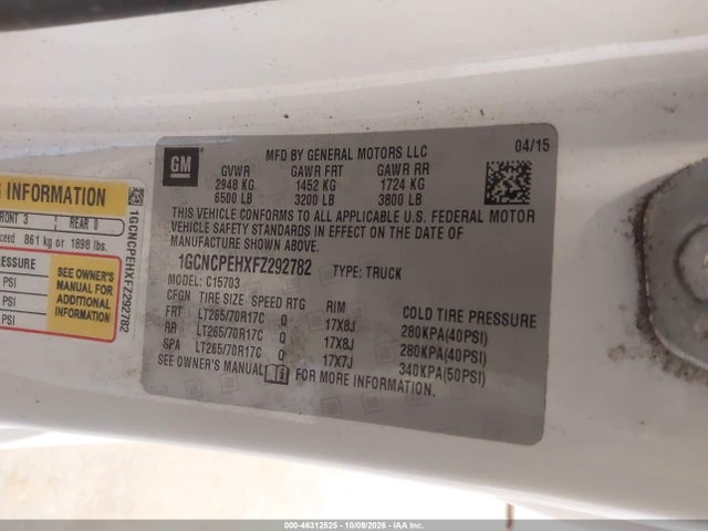 Aukcja sprzedaży 2015 Chevrolet Silverado 1500 Wt, vin: 1GCNCPEHXFZ292782, numer aukcji: 46312525
