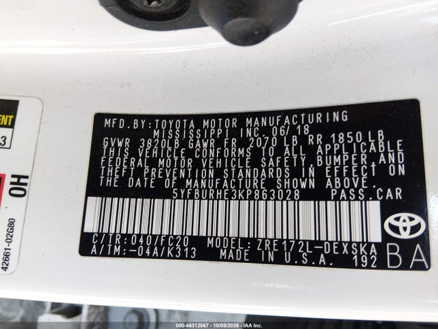 Toyota COROLLA SE 2019 5YFBURHE3KP863028 Image 9
