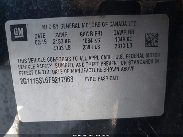 Aukcja sprzedaży 2015 Chevrolet Impala 1lt, vin: 2G1115SL6F9217968, numer aukcji: 46312632