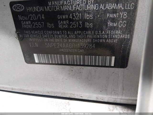 Aukcja sprzedaży 2015 Hyundai Sonata Eco, vin: 5NPE24AA6FH139284, numer aukcji: 46312663