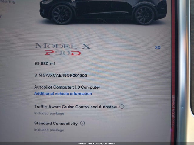 46312826 :رقم المزاد ، 5YJXCAE49GF001909 vin ، 2016 Tesla Model X 60d/p100d/p90d مزاد بيع