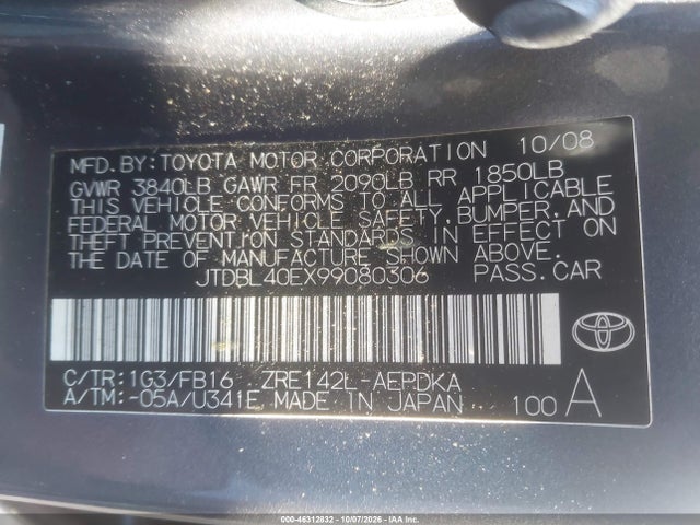 Продаж на аукціоні авто 2009 Toyota Corolla, vin: JTDBL40EX99080306, номер лоту: 46312832
