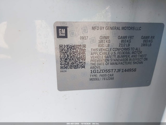 Aukcja sprzedaży 2018 Chevrolet Malibu Lt, vin: 1G1ZD5ST7JF144958, numer aukcji: 46312855