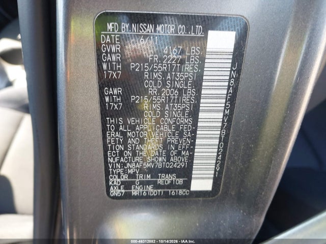 Aukcja sprzedaży 2011 Nissan Juke S, vin: JN8AF5MV7BT024291, numer aukcji: 46312882