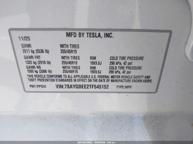 7SAYGDEE2TF545152 Tesla Model Y All-wheel Drive/long Range Launch Series/premium All-wheel Drive