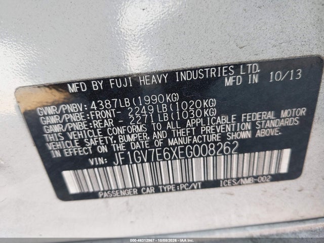 Subaru Impreza Wrx 2014 JF1GV7E6XEG008262 Image 9