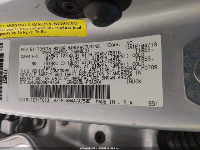 46312977 :رقم المزاد ، 5TFJU4GN8DX044164 vin ، 2013 Toyota Tacoma Prerunner V6 مزاد بيع