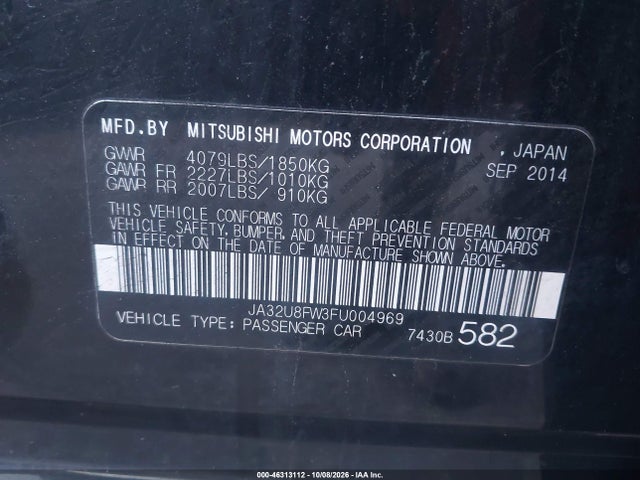 46313112 :رقم المزاد ، JA32U8FW3FU004969 vin ، 2015 Mitsubishi Lancer Gt مزاد بيع