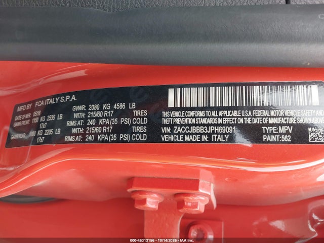 Продаж на аукціоні авто 2018 Jeep Renegade Latitude 4x4, vin: ZACCJBBB3JPH69091, номер лоту: 46313156