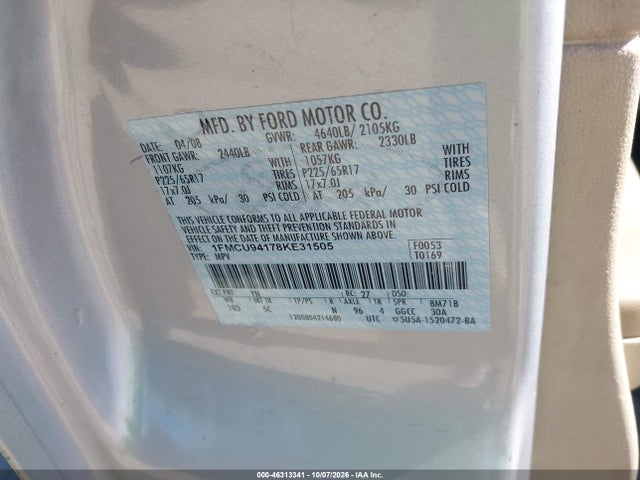 Продаж на аукціоні авто 2008 Ford Escape Limited, vin: 1FMCU94178KE31505, номер лоту: 46313341