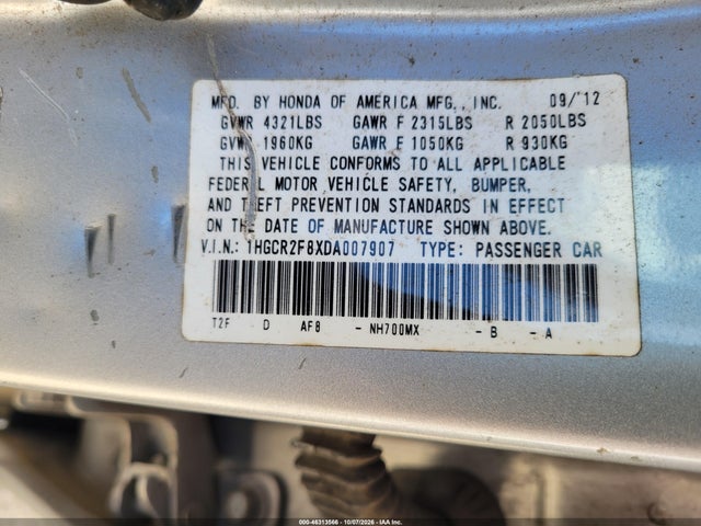 Продажа на аукционе авто 2013 Honda Accord Ex-l, vin: 1HGCR2F8XDA007907, номер лота: 46313566