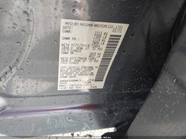 46313594 :رقم المزاد ، 1N6AA1ED8MN517474 vin ، 2021 Nissan Titan Pro-4x 4x4 مزاد بيع