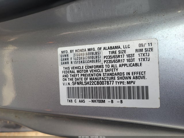 Продаж на аукціоні авто 2012 Honda Odyssey Lx, vin: 5FNRL5H22CB007877, номер лоту: 46313652