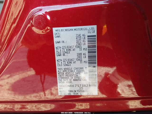 Auction sale of the 2018 Nissan Rogue Sv, vin: 5N1AT2MV8JC757382, lot number: 46313666