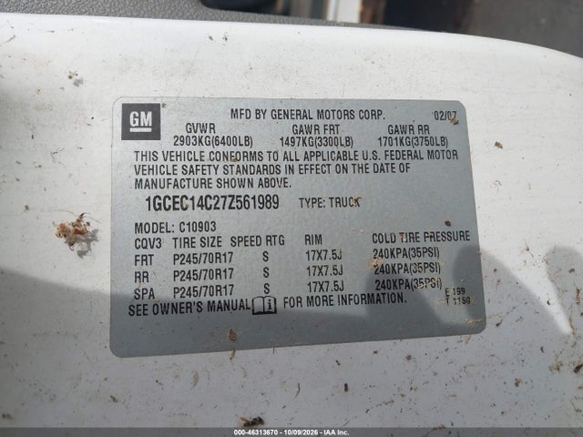 46313670 :رقم المزاد ، 1GCEC14C27Z561989 vin ، 2007 Chevrolet Silverado 1500 Work Truck مزاد بيع
