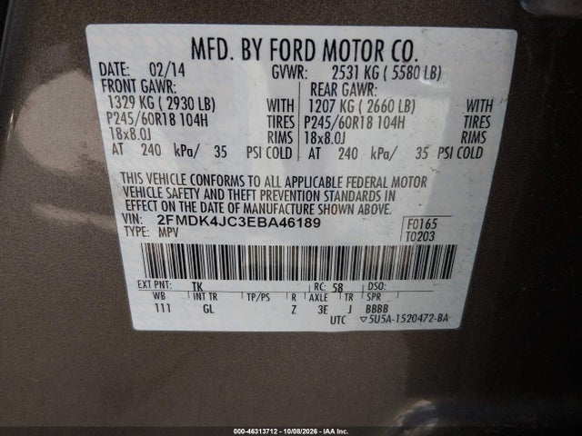 Продаж на аукціоні авто 2014 Ford Edge Sel, vin: 2FMDK4JC3EBA46189, номер лоту: 46313712