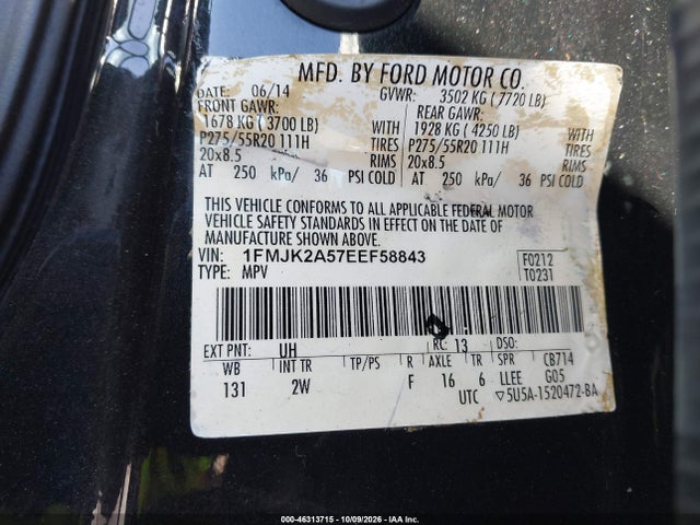 Продажа на аукционе авто 2014 Ford Expedition El Limited, vin: 1FMJK2A57EEF58843, номер лота: 46313715