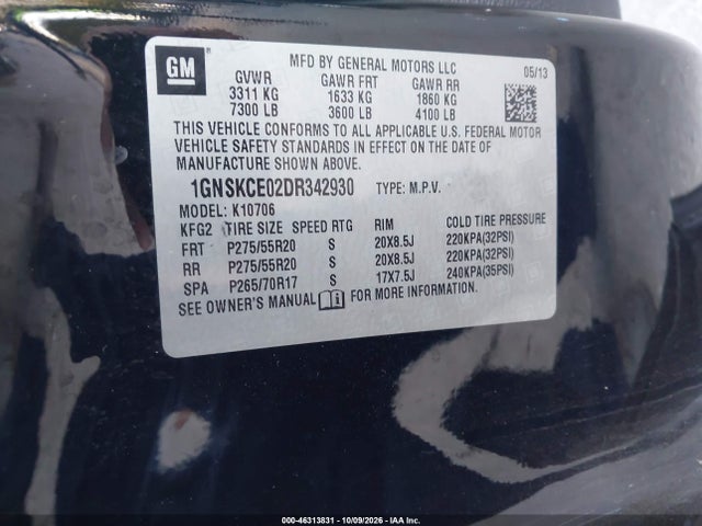 Aukcja sprzedaży 2013 Chevrolet Tahoe Ltz, vin: 1GNSKCE02DR342930, numer aukcji: 46313831