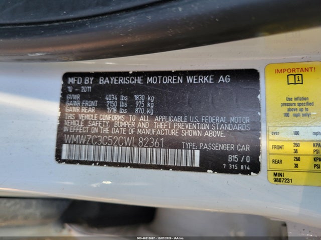 Продаж на аукціоні авто 2012 Mini Cooper S Countryman, vin: WMWZC3C52CWL82361, номер лоту: 46313897