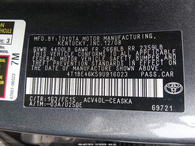 Aukcja sprzedaży 2009 Toyota Camry Se, vin: 4T1BE46K59U916023, numer aukcji: 46313919