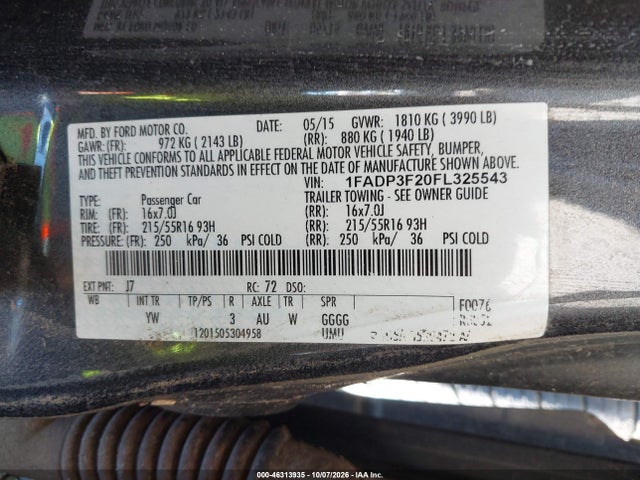 Продажа на аукционе авто 2015 Ford Focus Se, vin: 1FADP3F20FL325543, номер лота: 46313935