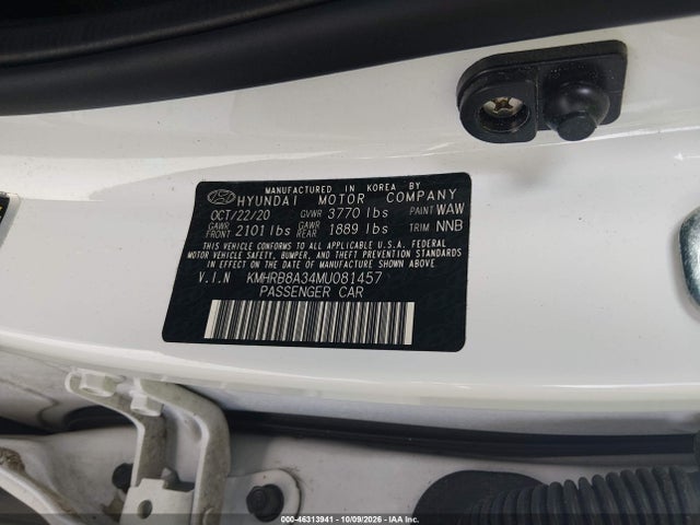 46313941 :رقم المزاد ، KMHRB8A34MU081457 vin ، 2021 Hyundai Venue Se مزاد بيع