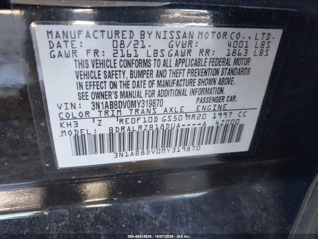 Aukcja sprzedaży 2021 Nissan Sentra Sr Xtronic Cvt, vin: 3N1AB8DV0MY319870, numer aukcji: 46314026