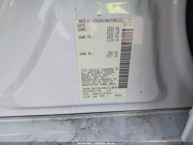 46314047 :رقم المزاد ، 1N4AL3AP1DN467189 vin ، 2013 Nissan Altima 2.5 Sv مزاد بيع