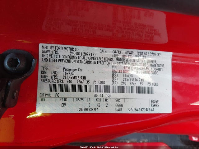 2014 Ford Focus Se მანქანა იყიდება აუქციონზე, vin: 1FADP3K26EL136481, აუქციონის ნომერი: 46314049