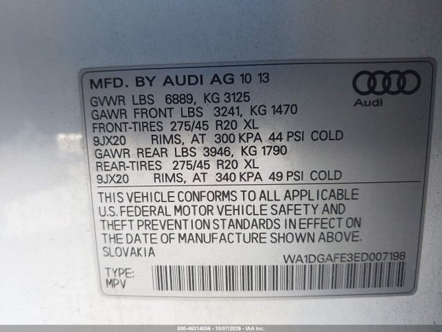 Продажа на аукционе авто 2014 Audi Q7 3.0t S Line Prestige, vin: WA1DGAFE3ED007198, номер лота: 46314056