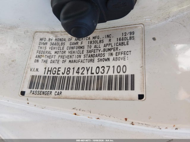 Продажа на аукционе авто 2000 Honda Civic Ex, vin: 1HGEJ8142YL037100, номер лота: 46314073