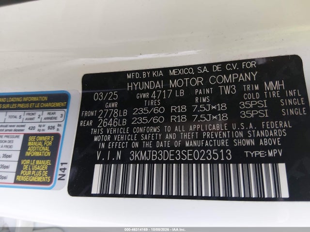 Продаж на аукціоні авто 2025 Hyundai Tucson Sel, vin: 3KMJB3DE3SE023513, номер лоту: 46314169