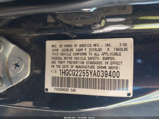 Продаж на аукціоні авто 2000 Honda Accord 3.0 Ex, vin: 1HGCG2255YA039400, номер лоту: 46314201