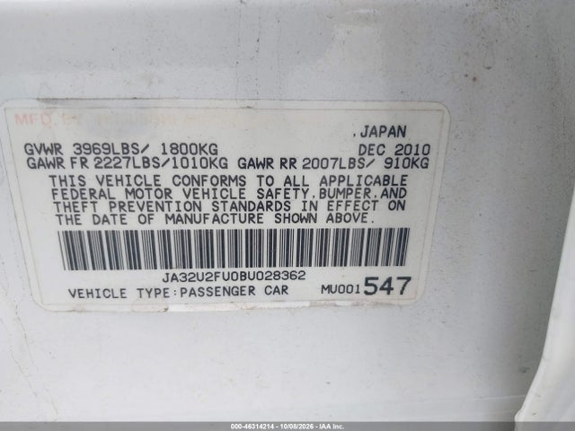 Продаж на аукціоні авто 2011 Mitsubishi Lancer Es, vin: JA32U2FU0BU028362, номер лоту: 46314214