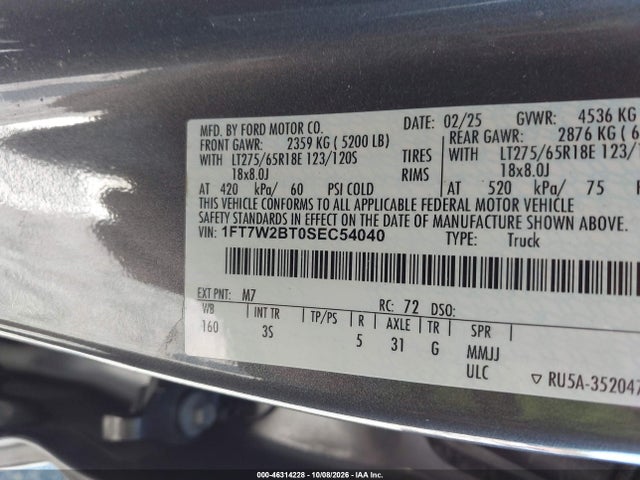 Продажа на аукционе авто 2025 Ford F-250 Xlt, vin: 1FT7W2BT0SEC54040, номер лота: 46314228