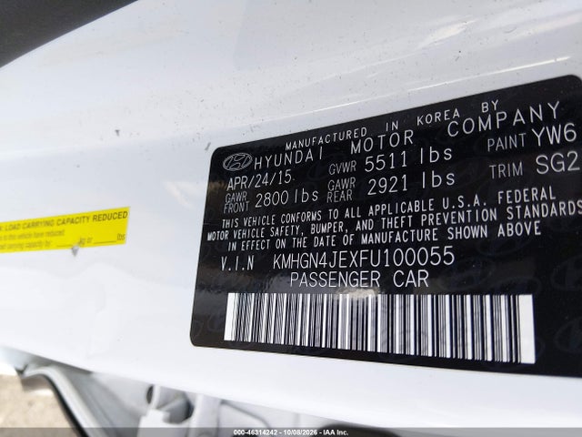 Продажа на аукционе авто 2015 Hyundai Genesis 3.8, vin: KMHGN4JEXFU100055, номер лота: 46314242