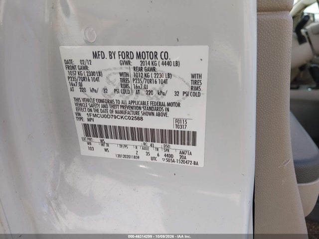 46314299 :رقم المزاد ، 1FMCU0D79CKC02588 vin ، 2012 Ford Escape Xlt مزاد بيع
