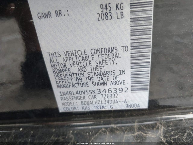 Продаж на аукціоні авто 2025 Nissan Altima Sv Fwd, vin: 1N4BL4DV5SN346392, номер лоту: 46314313