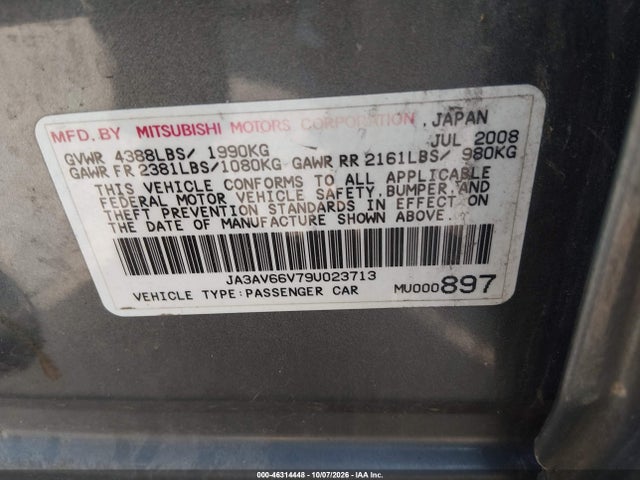 Aukcja sprzedaży 2009 Mitsubishi Lancer Ralliart, vin: JA3AV66V79U023713, numer aukcji: 46314448