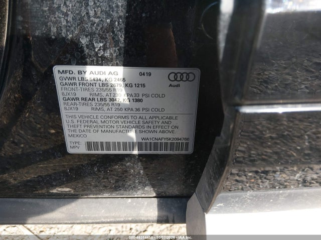 46314458 :رقم المزاد ، WA1CNAFY5K2094766 vin ، 2019 Audi Q5 45 Premium مزاد بيع