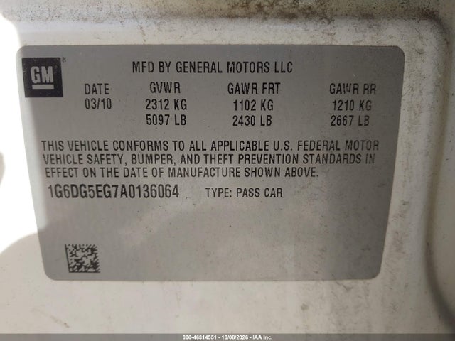 Продаж на аукціоні авто 2010 Cadillac Cts Luxury, vin: 1G6DG5EG7A0136064, номер лоту: 46314551
