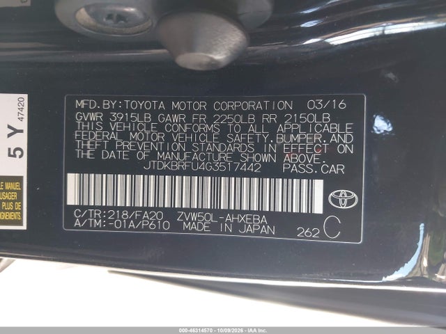 JTDKBRFU4G3517442 Toyota Prius Two