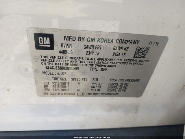 Aukcja sprzedaży 2019 Buick Encore Awd Preferred, vin: KL4CJESB0KB800899, numer aukcji: 46314605
