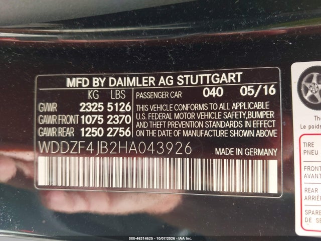 2017 Mercedes-benz E 300 მანქანა იყიდება აუქციონზე, vin: WDDZF4JB2HA043926, აუქციონის ნომერი: 46314625