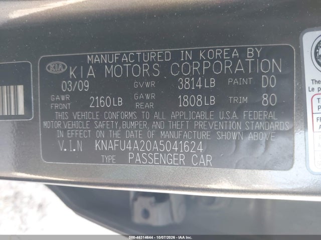 Auction sale of the 2010 Kia Forte Ex, vin: KNAFU4A20A5041624, lot number: 46314644